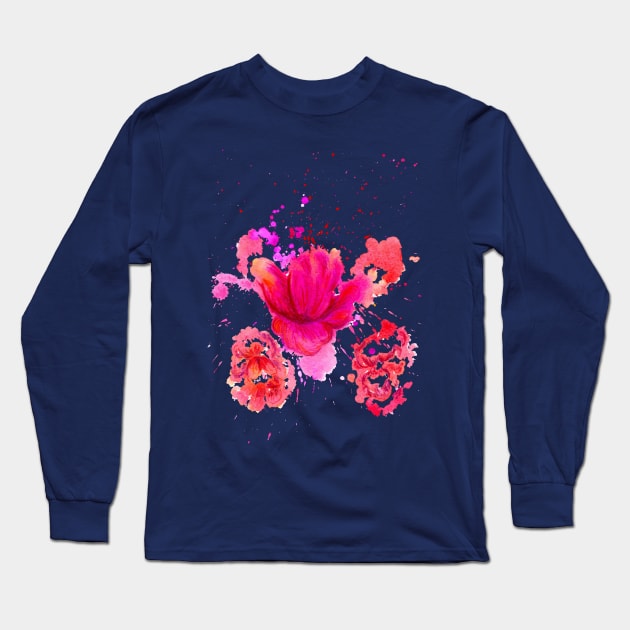 Pink Watercolor Flower Long Sleeve T-Shirt by AnnArtshock